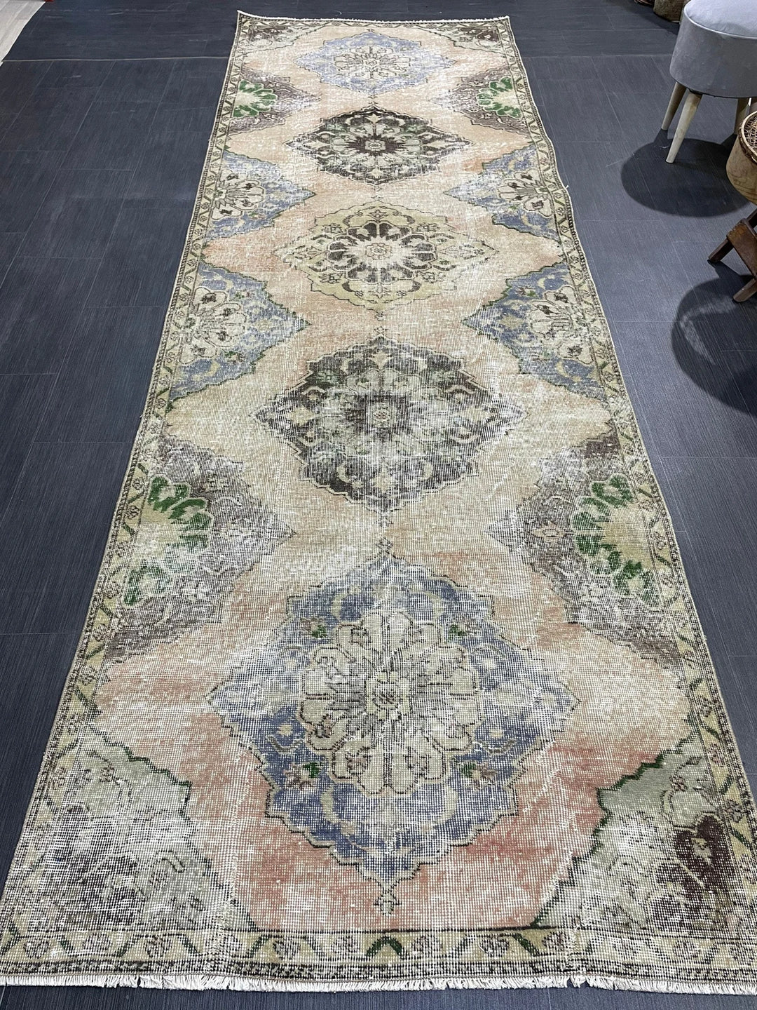Beige Turkish Runner Rug 3' 9" x 11' 9" Hand-Knotted | No. WR74797