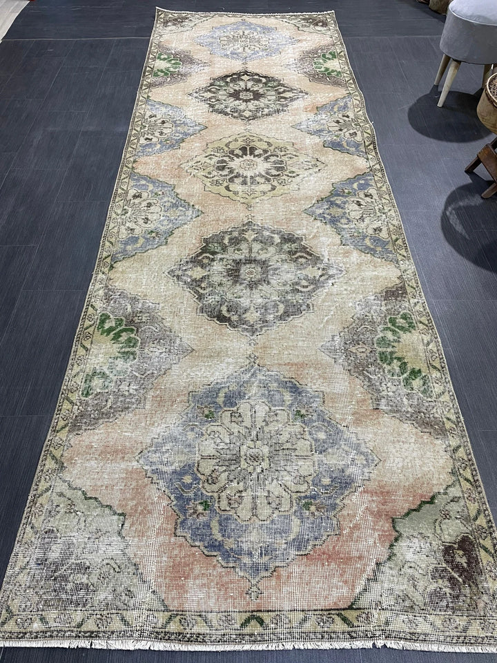 Beige Turkish Runner Rug 3' 9" x 11' 9" Hand-Knotted | No. WR74797