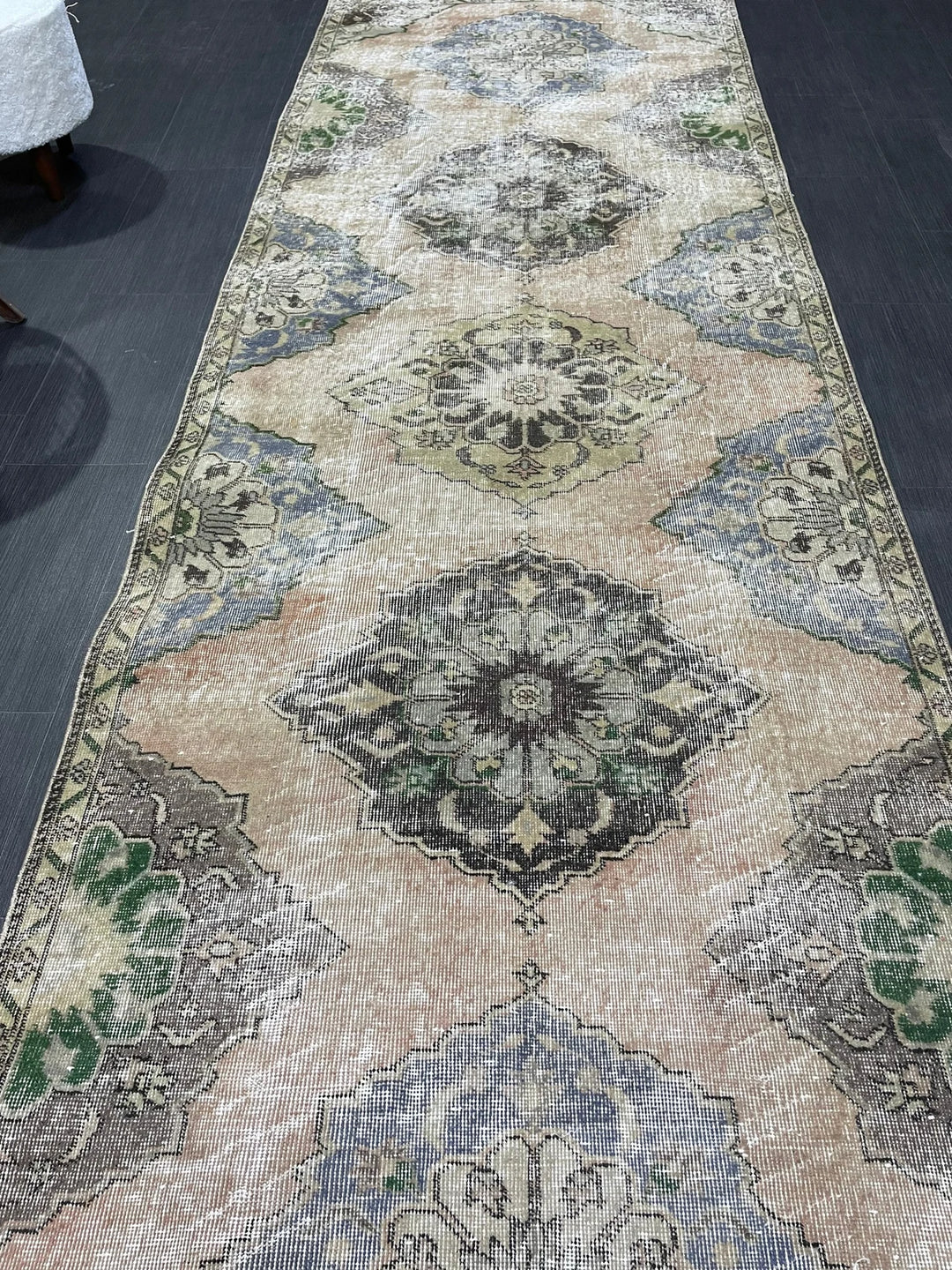 Beige Turkish Runner Rug 3' 9" x 11' 9" Hand-Knotted | No. WR74797