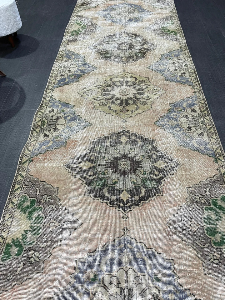 Beige Turkish Runner Rug 3' 9" x 11' 9" Hand-Knotted | No. WR74797