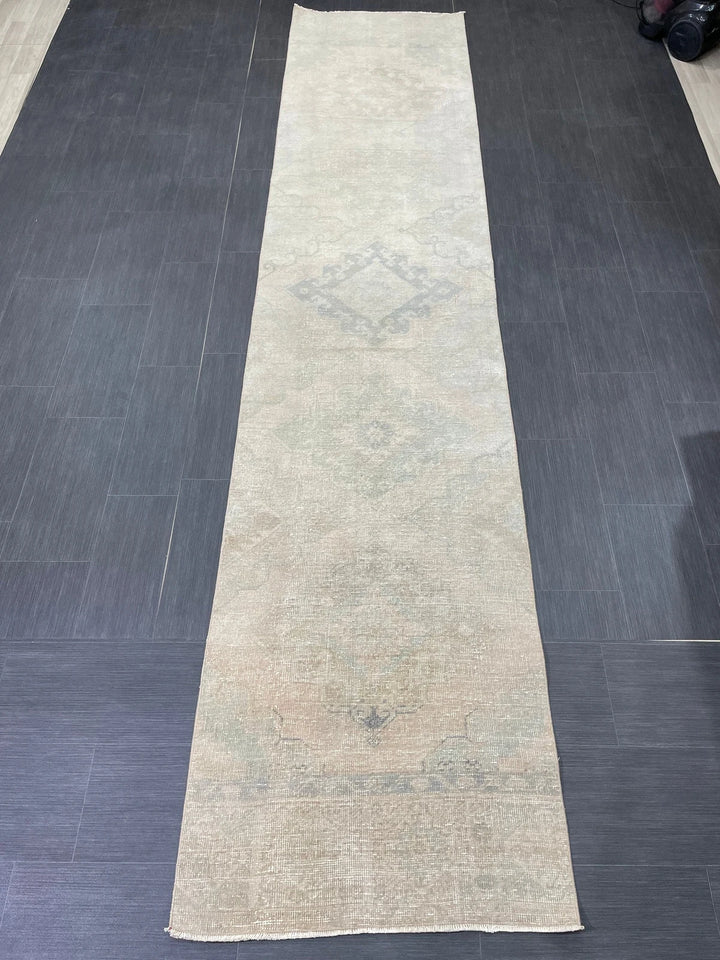 Tan Turkish Runner Rug 2' 9" x 12' 7" Hand-Knotted | No. WR75323