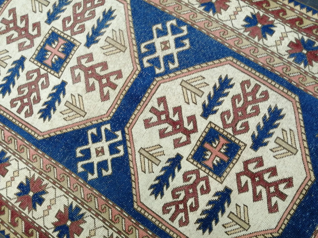 Blue Turkish Runner Rug 4' 8" x 7' 3" Hand-Knotted | No. WR75418