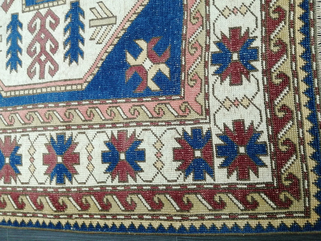Blue Turkish Runner Rug 4' 8" x 7' 3" Hand-Knotted | No. WR75418