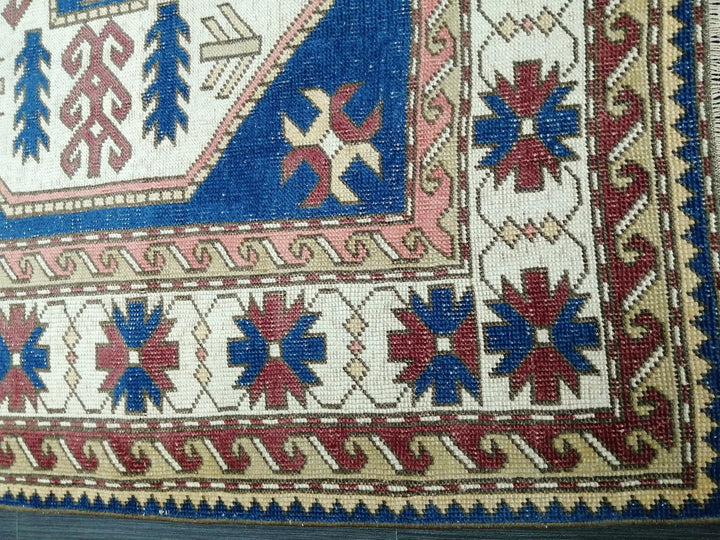 Blue Turkish Runner Rug 4' 8" x 7' 3" Hand-Knotted | No. WR75418