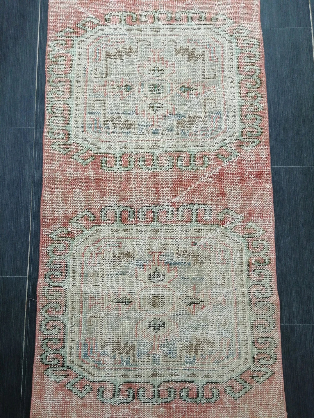 Beige Turkish Distressed Runner Rug 2' 5" x 10' 11" Hand-Knotted | No. WR75495