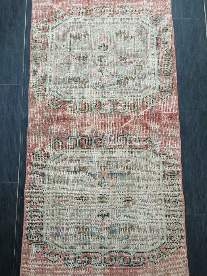 Beige Turkish Distressed Runner Rug 2' 5" x 10' 11" Hand-Knotted | No. WR75495