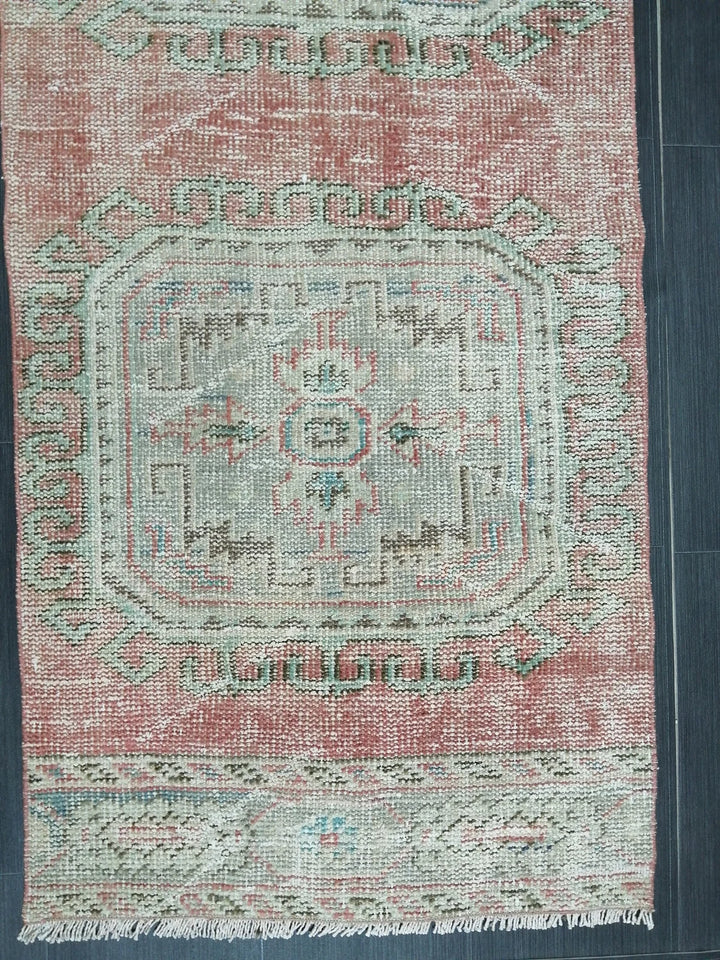 Beige Turkish Distressed Runner Rug 2' 5" x 10' 11" Hand-Knotted | No. WR75495