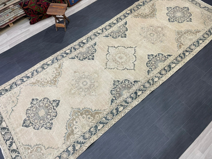 Beige Turkish Runner Rug 5' x 13' 6" Hand-Knotted | No. WR75502