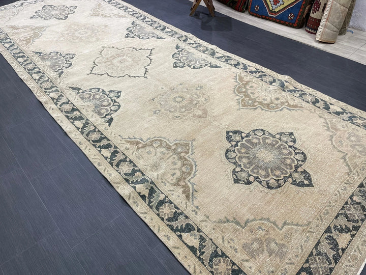 Beige Turkish Runner Rug 5' x 13' 6" Hand-Knotted | No. WR75502