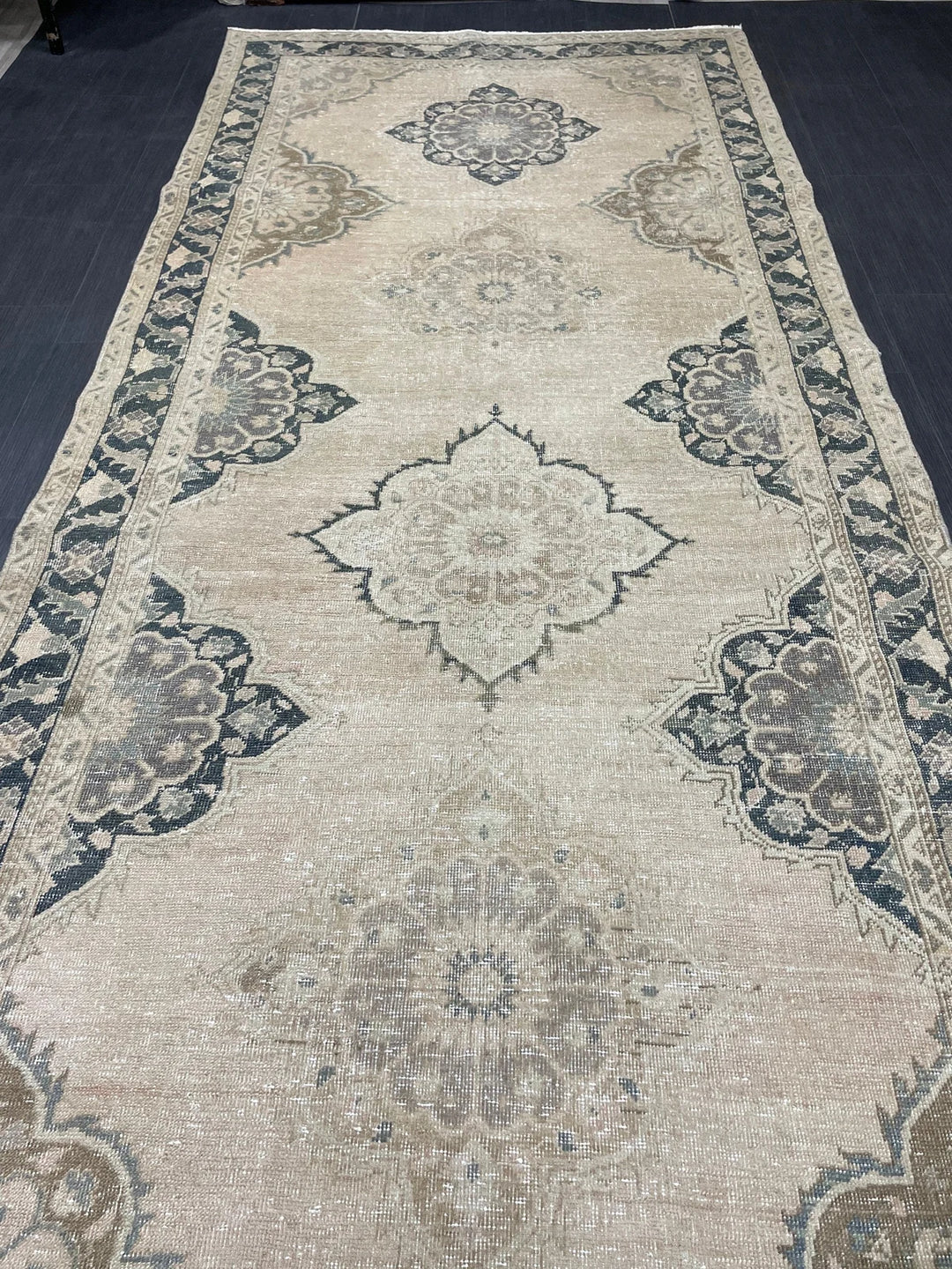 Beige Turkish Runner Rug 5' x 13' 6" Hand-Knotted | No. WR75502