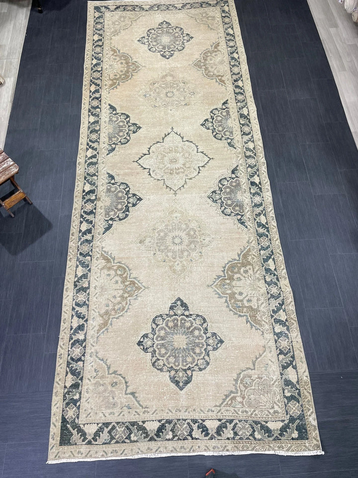 Beige Turkish Runner Rug 5' x 13' 6" Hand-Knotted | No. WR75502