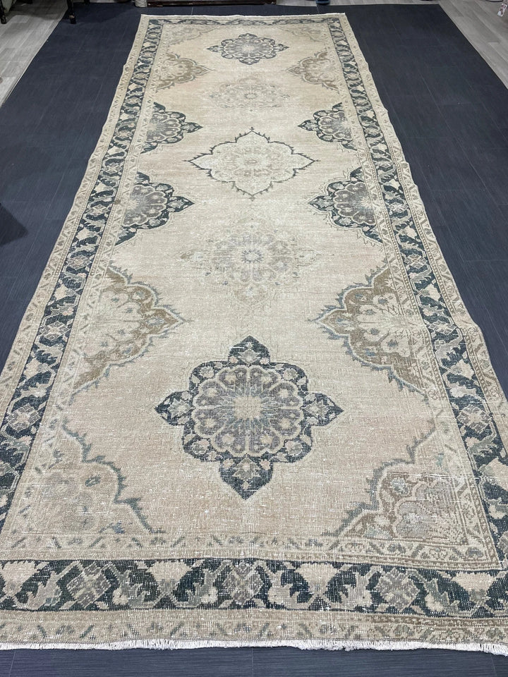 Beige Turkish Runner Rug 5' x 13' 6" Hand-Knotted | No. WR75502