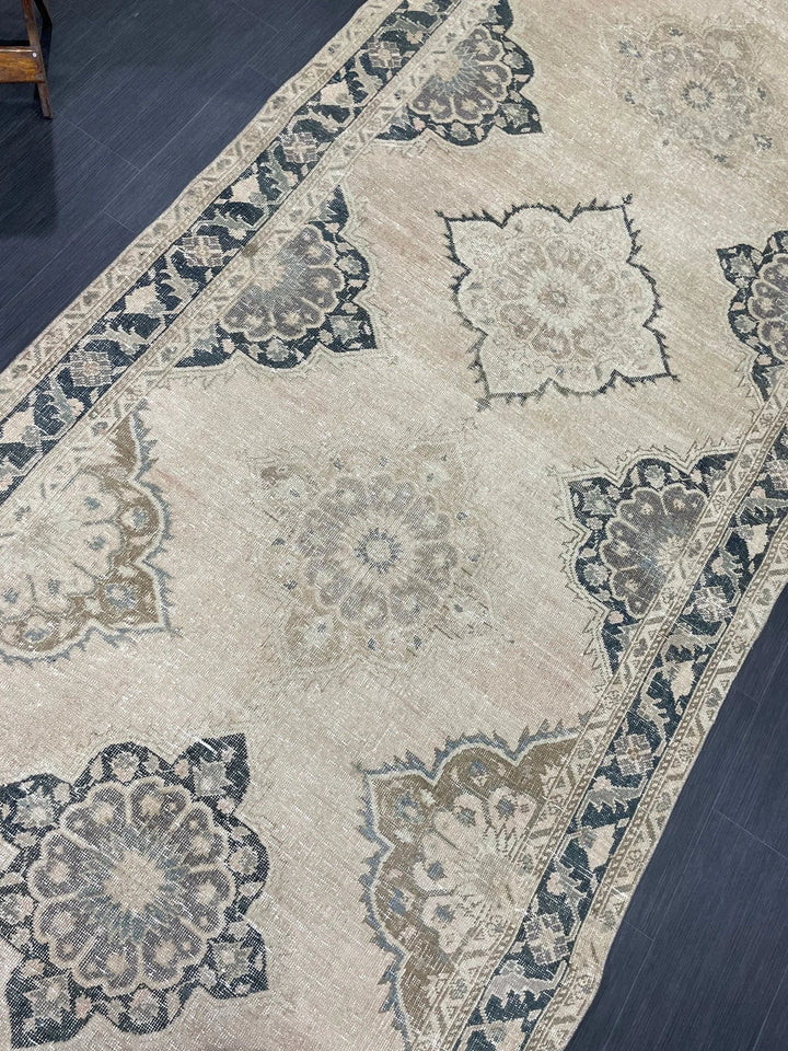 Beige Turkish Runner Rug 5' x 13' 6" Hand-Knotted | No. WR75502