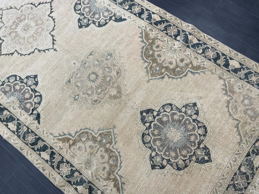 Beige Turkish Runner Rug 5' x 13' 6" Hand-Knotted | No. WR75502
