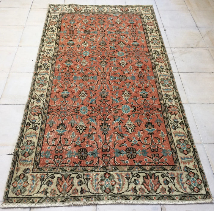 Orange Turkish Runner Rug 3' 6" x 7' Hand-Knotted | No. WR75770