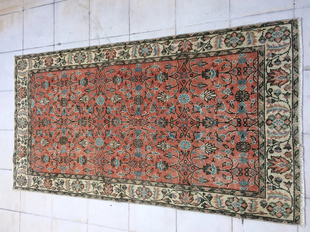 Orange Turkish Runner Rug 3' 6" x 7' Hand-Knotted | No. WR75770