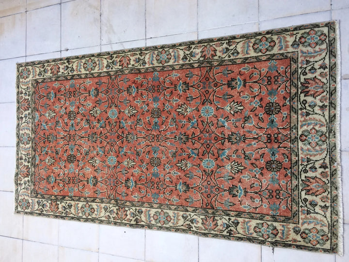 Orange Turkish Runner Rug 3' 6" x 7' Hand-Knotted | No. WR75770