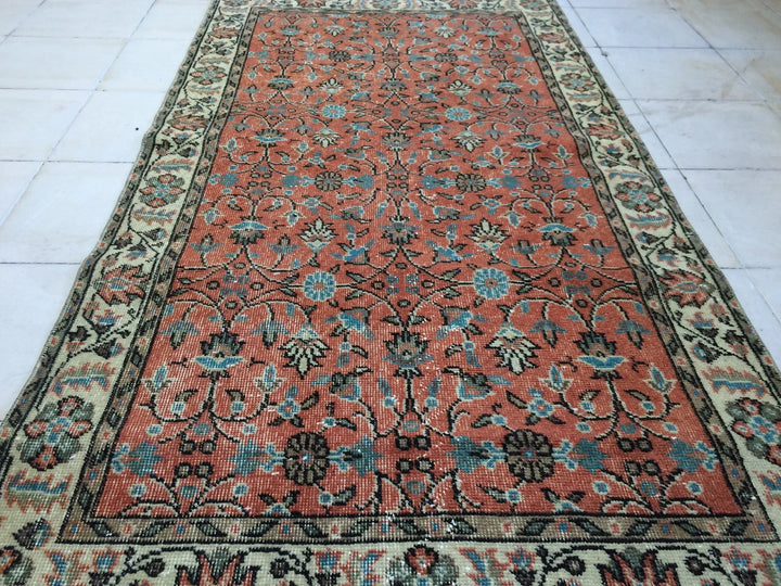 Orange Turkish Runner Rug 3' 6" x 7' Hand-Knotted | No. WR75770