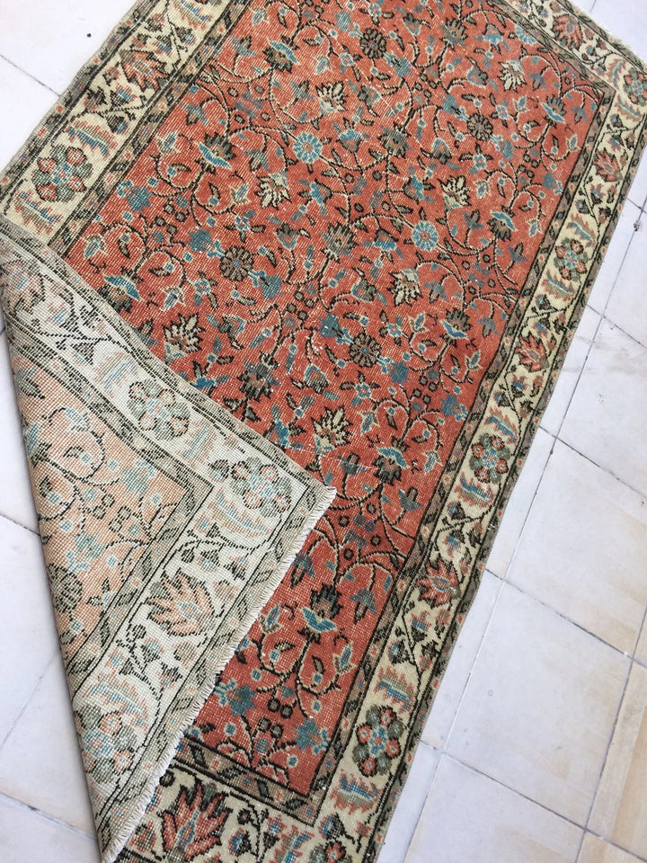 Orange Turkish Runner Rug 3' 6" x 7' Hand-Knotted | No. WR75770