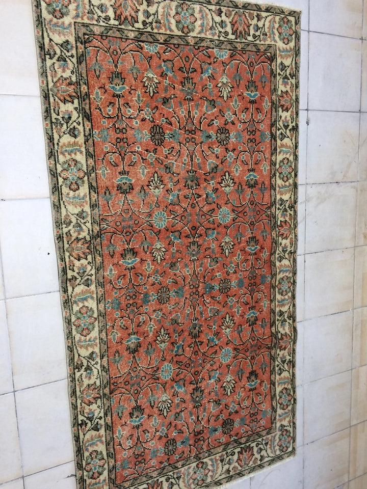 Orange Turkish Runner Rug 3' 6" x 7' Hand-Knotted | No. WR75770