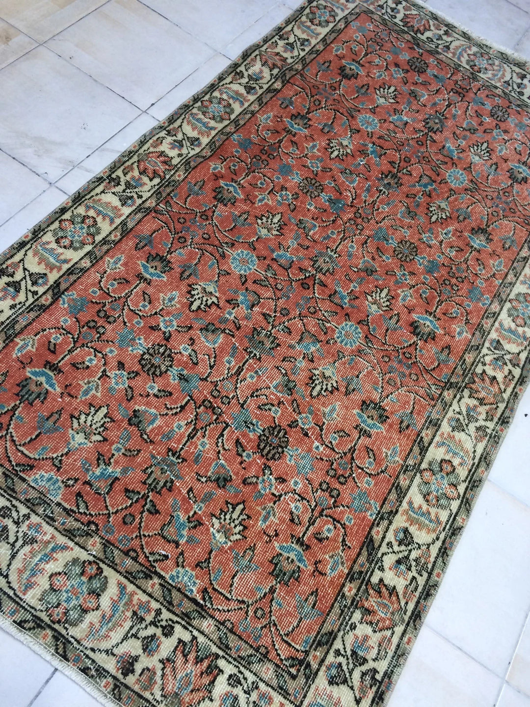Orange Turkish Runner Rug 3' 6" x 7' Hand-Knotted | No. WR75770