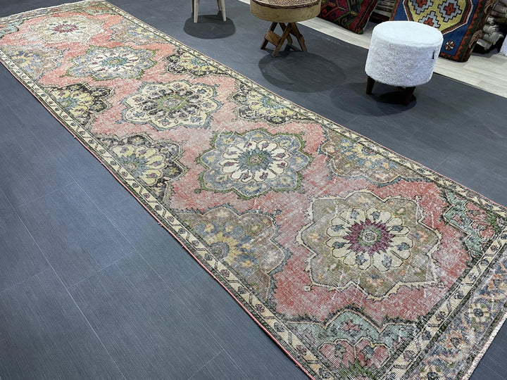 Beige Turkish Runner Rug 3' 7" x 12' 4" Hand-Knotted | No. WR75806