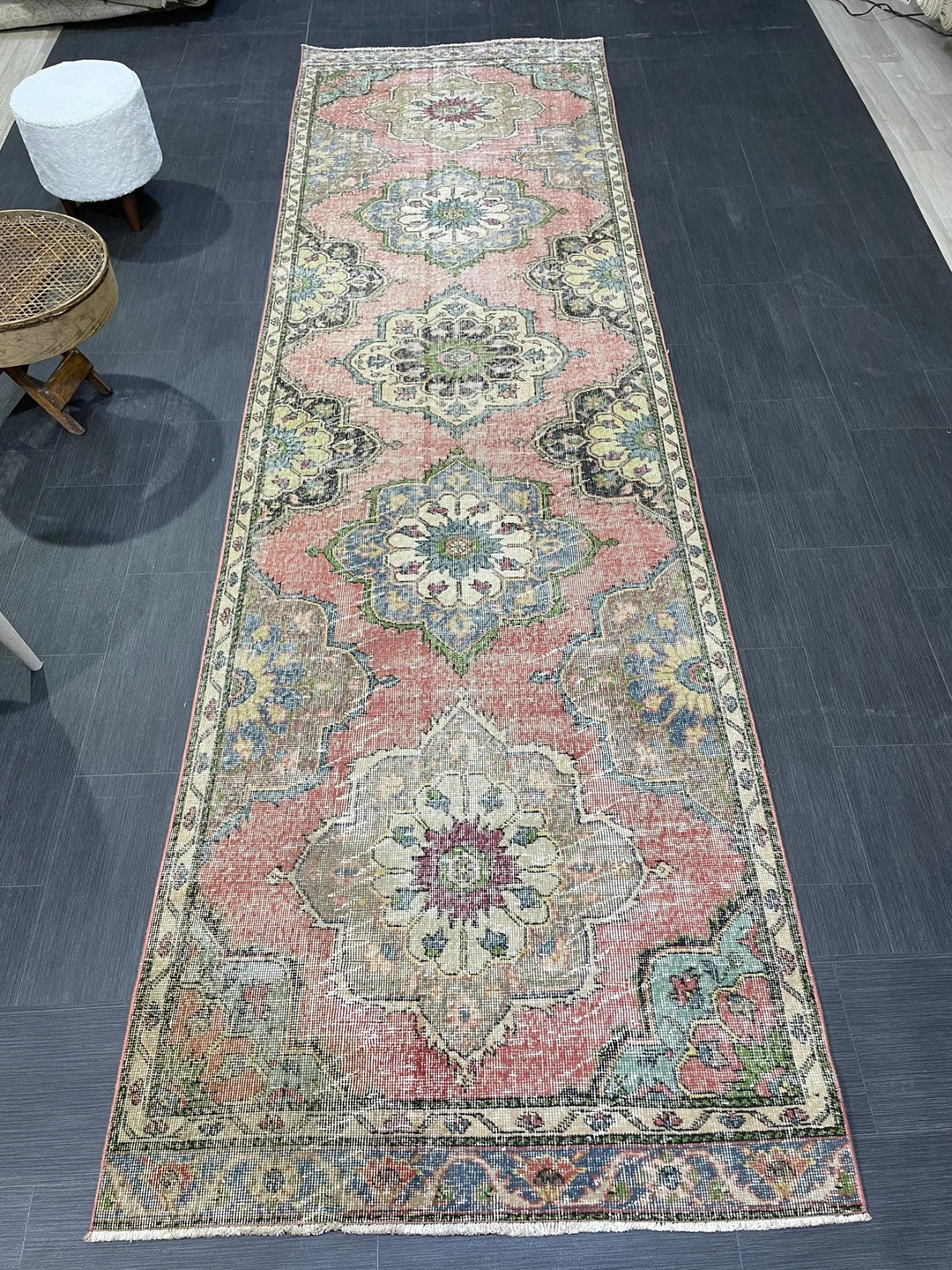 Beige Turkish Runner Rug 3' 7" x 12' 4" Hand-Knotted | No. WR75806
