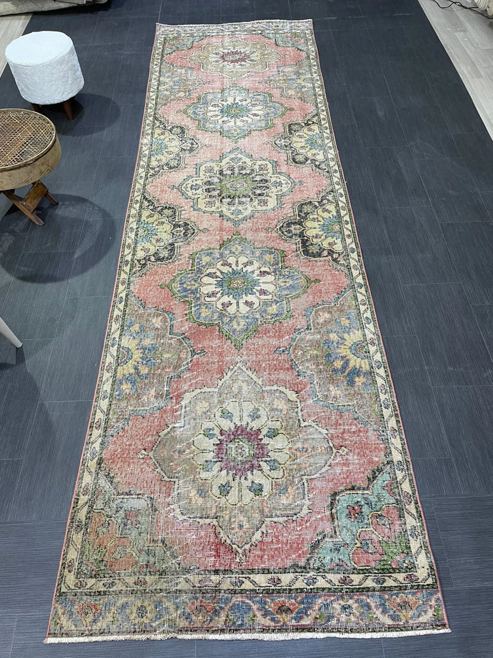 Beige Turkish Runner Rug 3' 7" x 12' 4" Hand-Knotted | No. WR75806