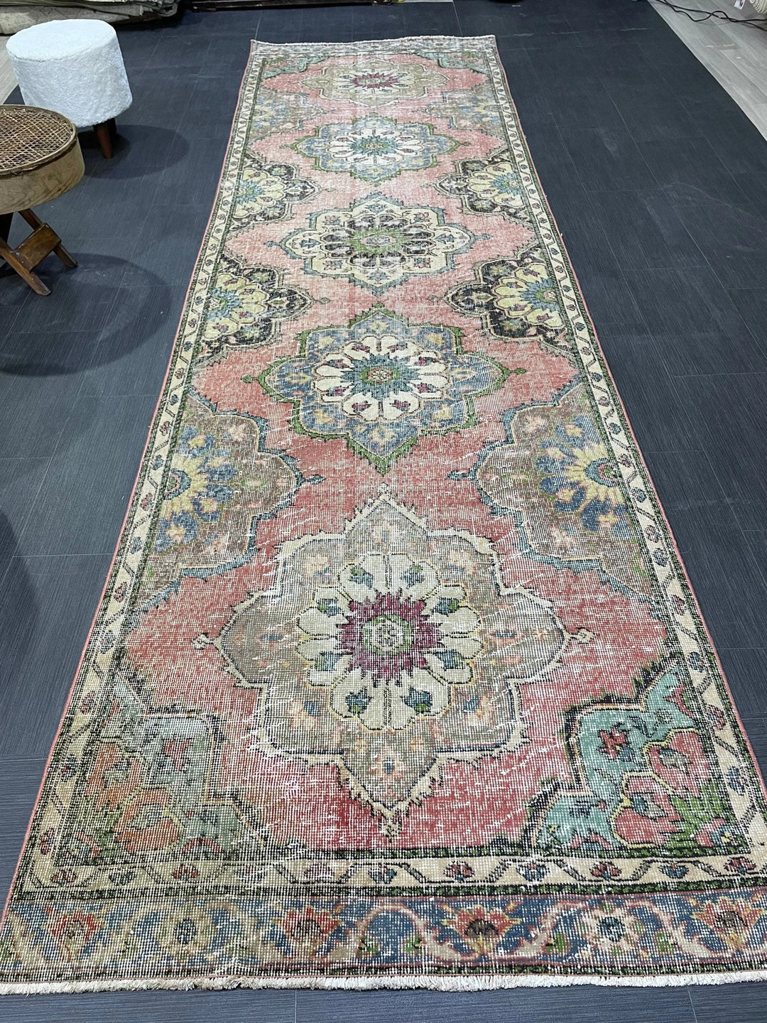 Beige Turkish Runner Rug 3' 7" x 12' 4" Hand-Knotted | No. WR75806