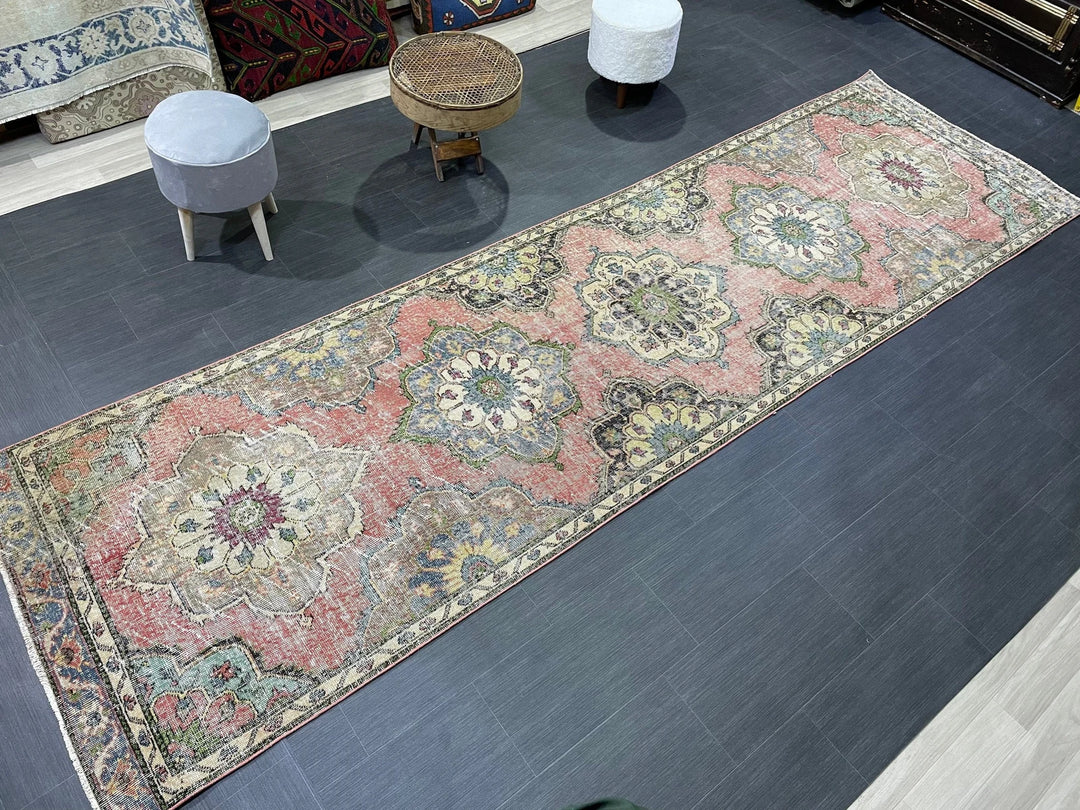 Beige Turkish Runner Rug 3' 7" x 12' 4" Hand-Knotted | No. WR75806