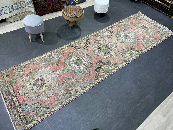 Beige Turkish Runner Rug 3' 7" x 12' 4" Hand-Knotted | No. WR75806