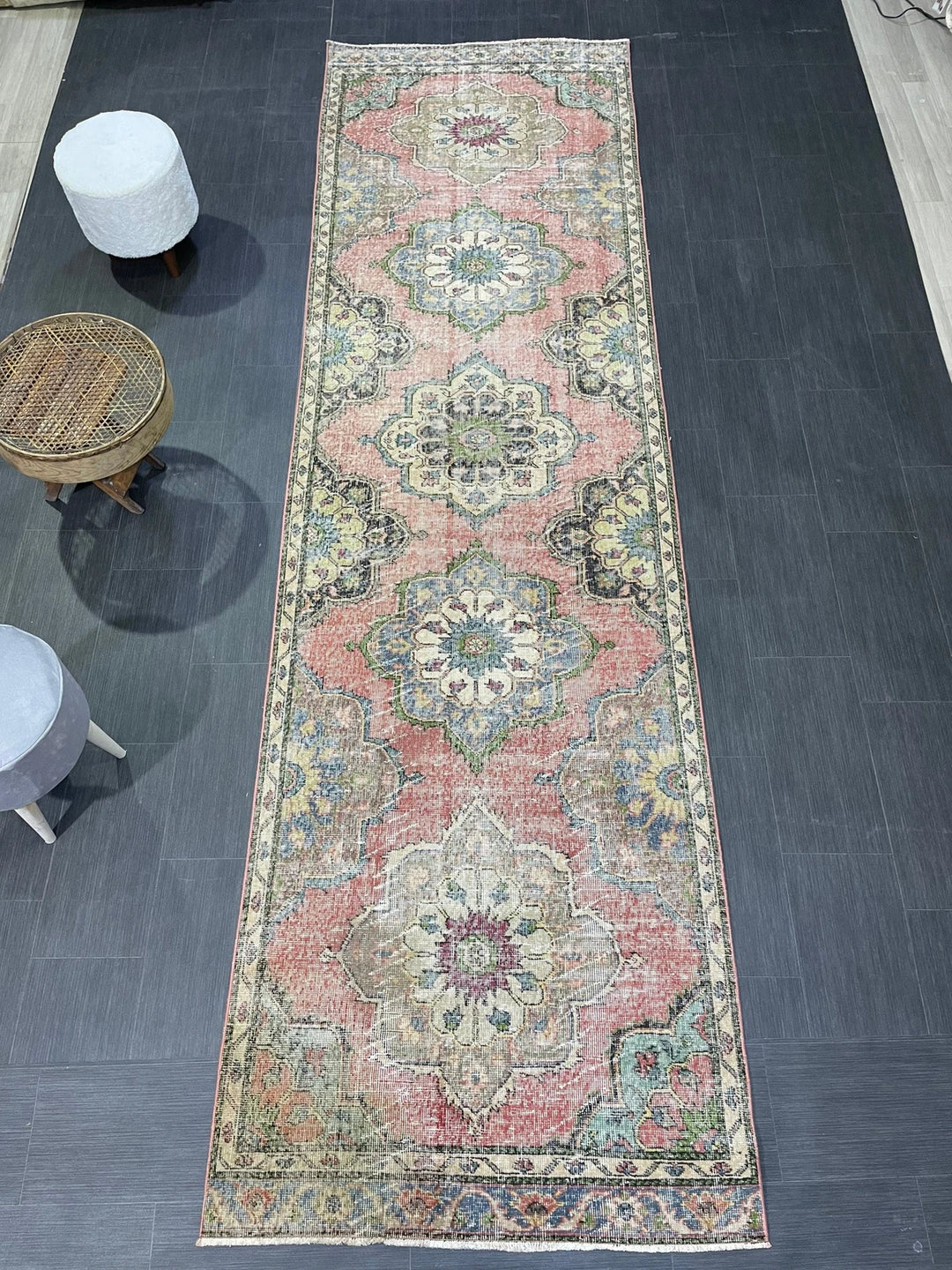 Beige Turkish Runner Rug 3' 7" x 12' 4" Hand-Knotted | No. WR75806