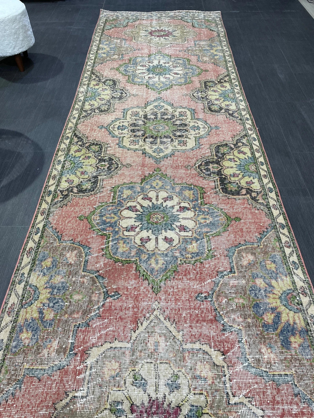 Beige Turkish Runner Rug 3' 7" x 12' 4" Hand-Knotted | No. WR75806