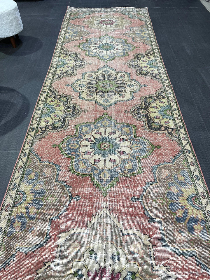 Beige Turkish Runner Rug 3' 7" x 12' 4" Hand-Knotted | No. WR75806