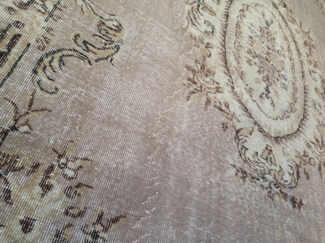 Beige Turkish Runner Rug 7' 5" x 10' Hand-Knotted | No. WR76175
