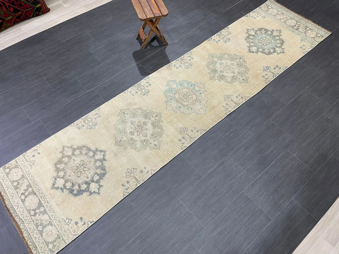 Beige Turkish Runner Rug 2' 6" x 10' 6" Hand-Knotted | No. WR76341
