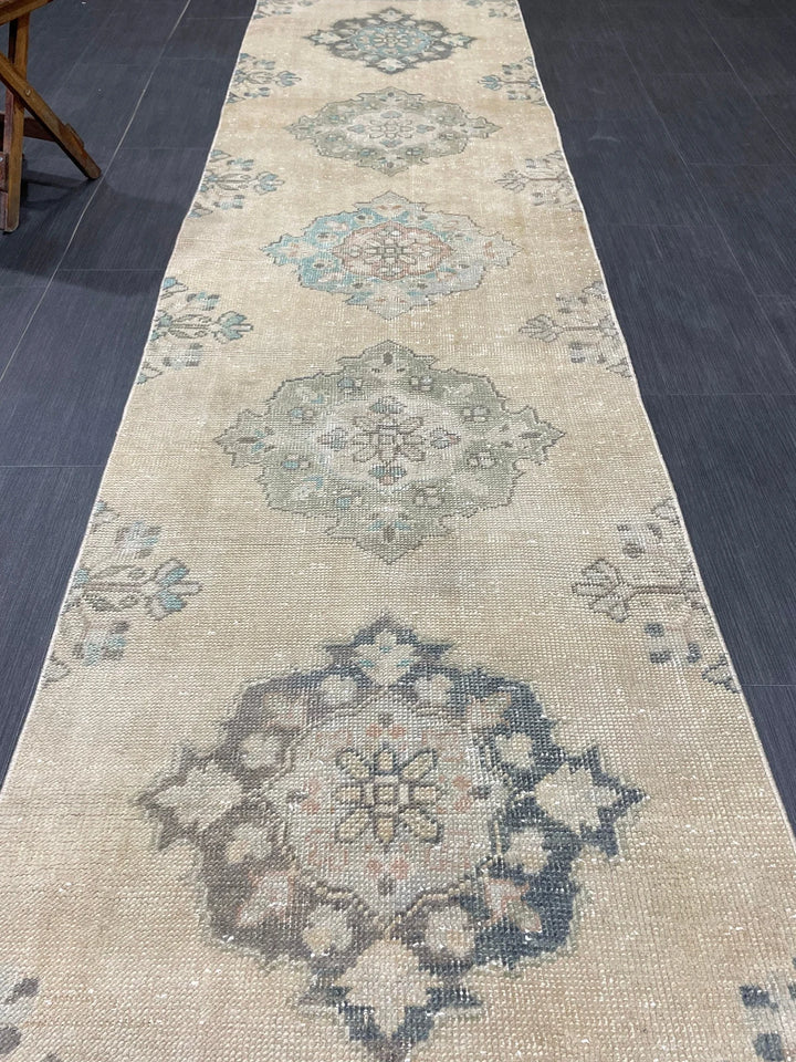 Beige Turkish Runner Rug 2' 6" x 10' 6" Hand-Knotted | No. WR76341
