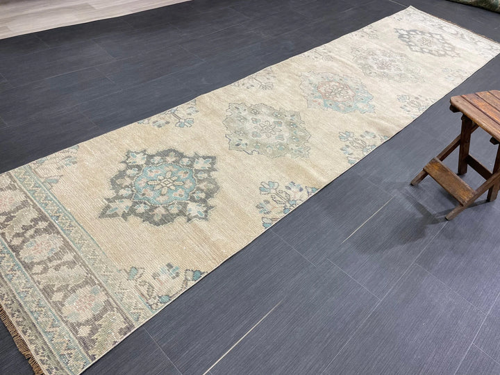 Beige Turkish Runner Rug 2' 6" x 10' 6" Hand-Knotted | No. WR76341