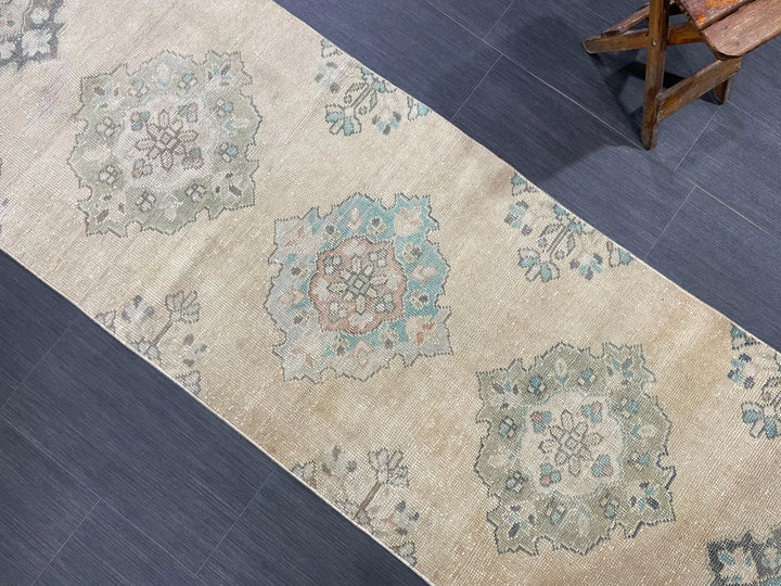 Beige Turkish Runner Rug 2' 6" x 10' 6" Hand-Knotted | No. WR76341