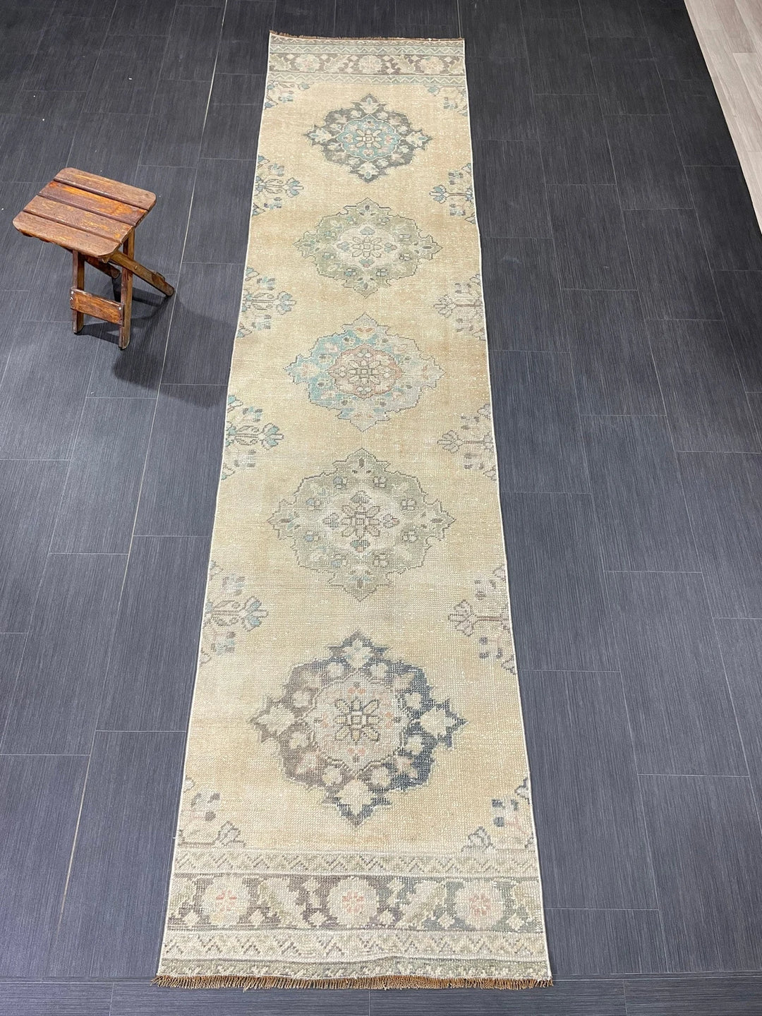 Beige Turkish Runner Rug 2' 6" x 10' 6" Hand-Knotted | No. WR76341