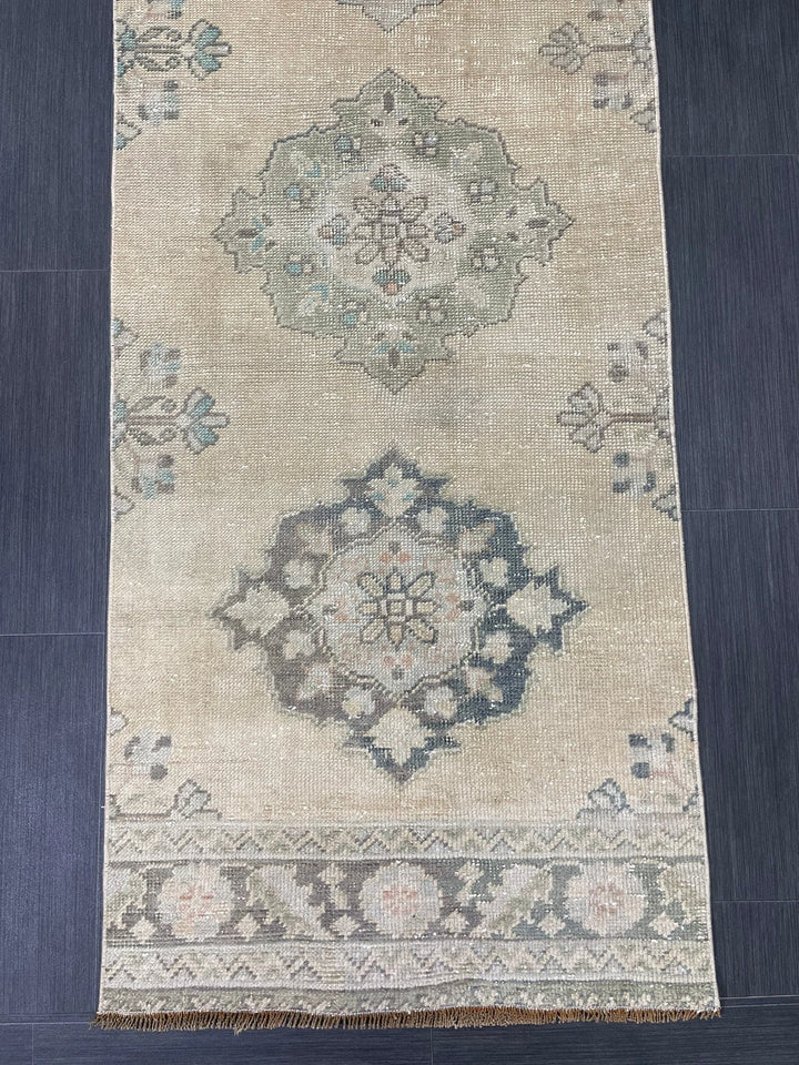 Beige Turkish Runner Rug 2' 6" x 10' 6" Hand-Knotted | No. WR76341