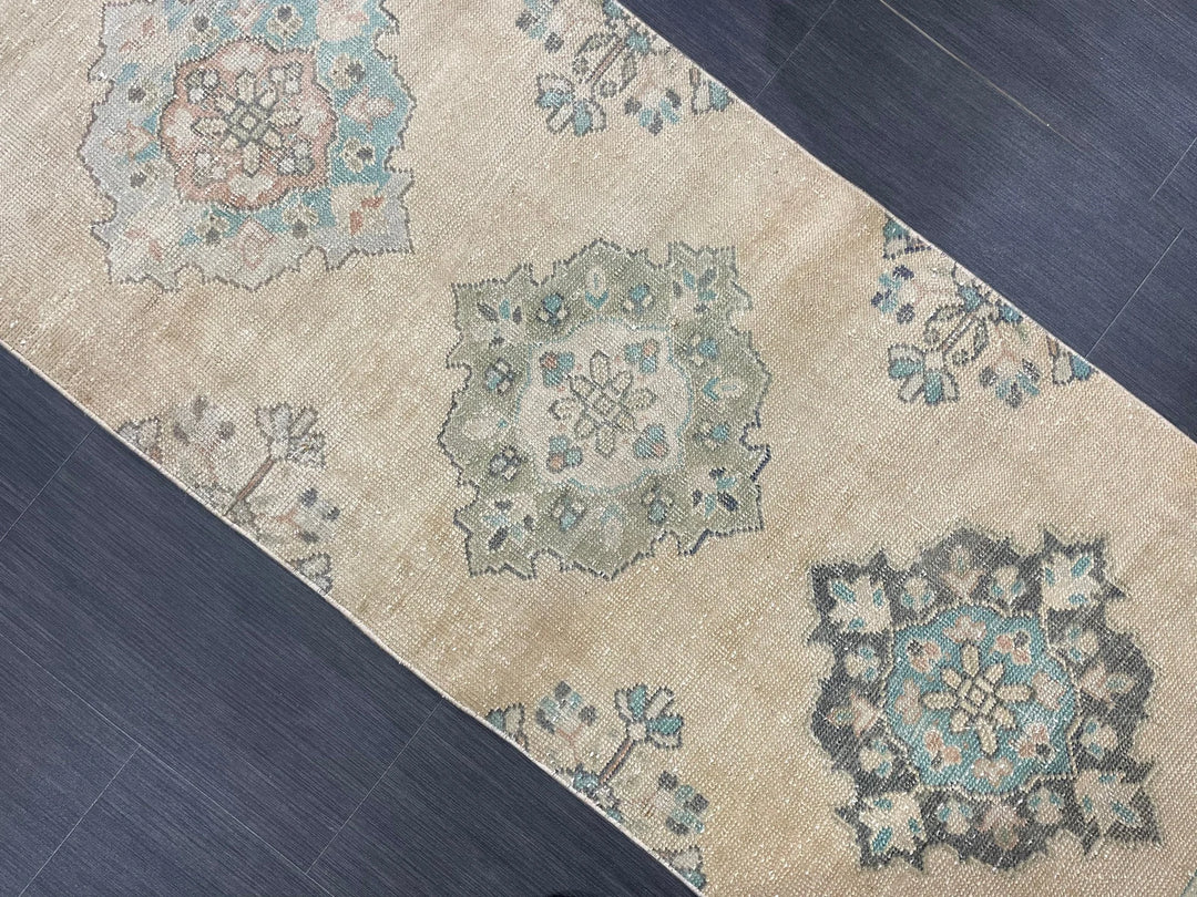 Beige Turkish Runner Rug 2' 6" x 10' 6" Hand-Knotted | No. WR76341
