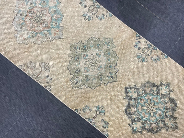 Beige Turkish Runner Rug 2' 6" x 10' 6" Hand-Knotted | No. WR76341