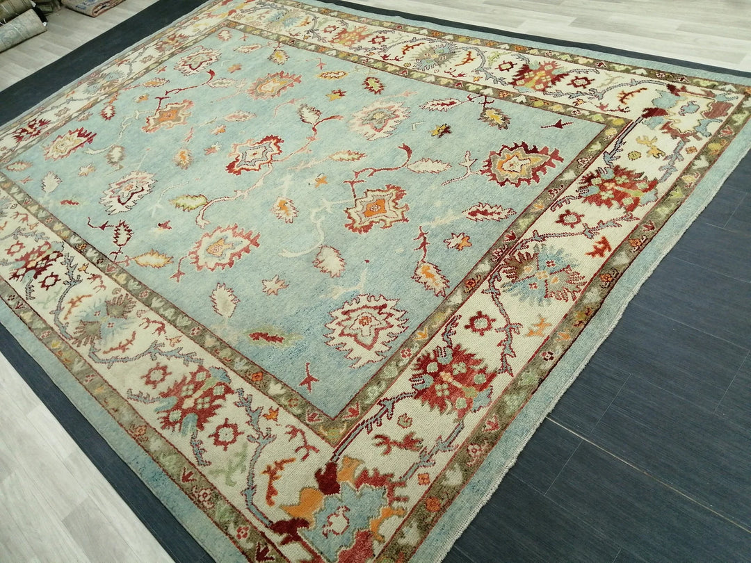 Beige Turkish Runner Rug 9' 4" x 12' 10" Hand-Knotted | No. WR76491