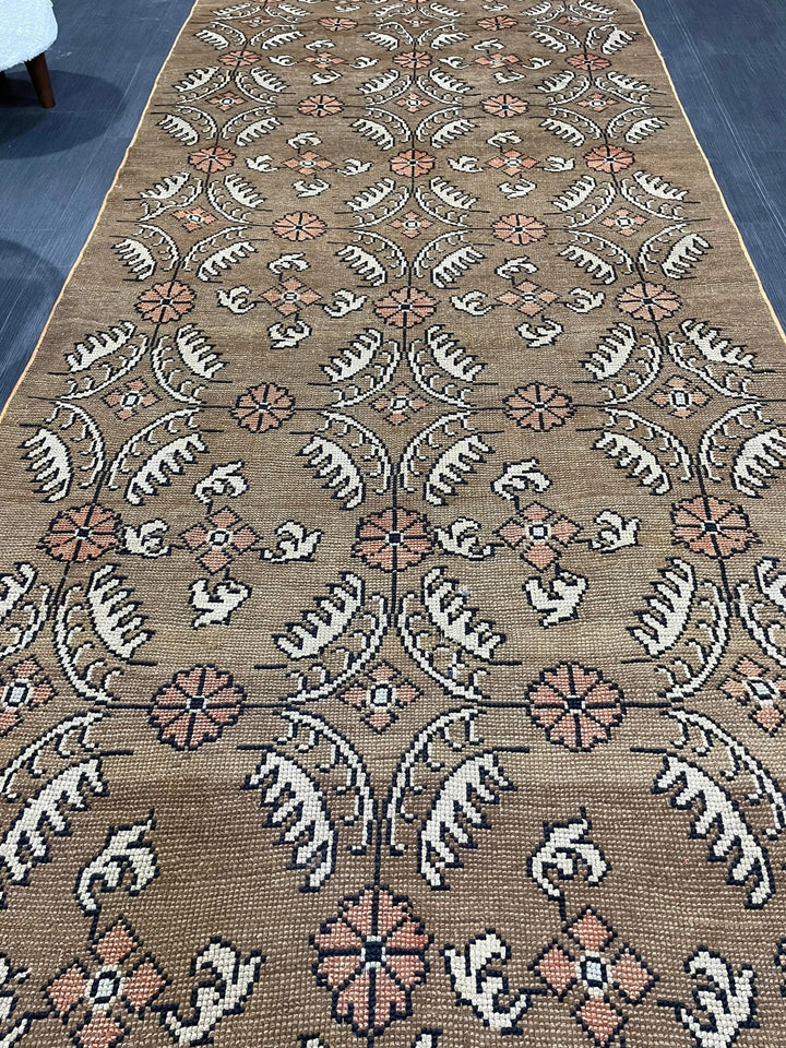 Green Turkish Runner Rug 4' 1" x 9' 11" Hand-Knotted | No. WR76652