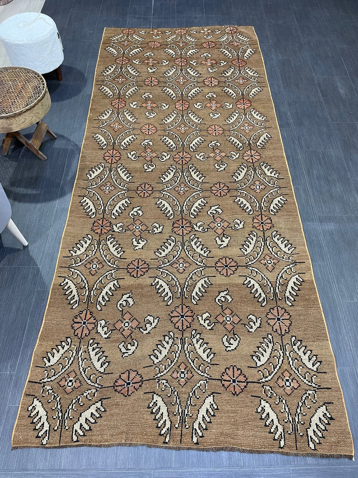 Green Turkish Runner Rug 4' 1" x 9' 11" Hand-Knotted | No. WR76652