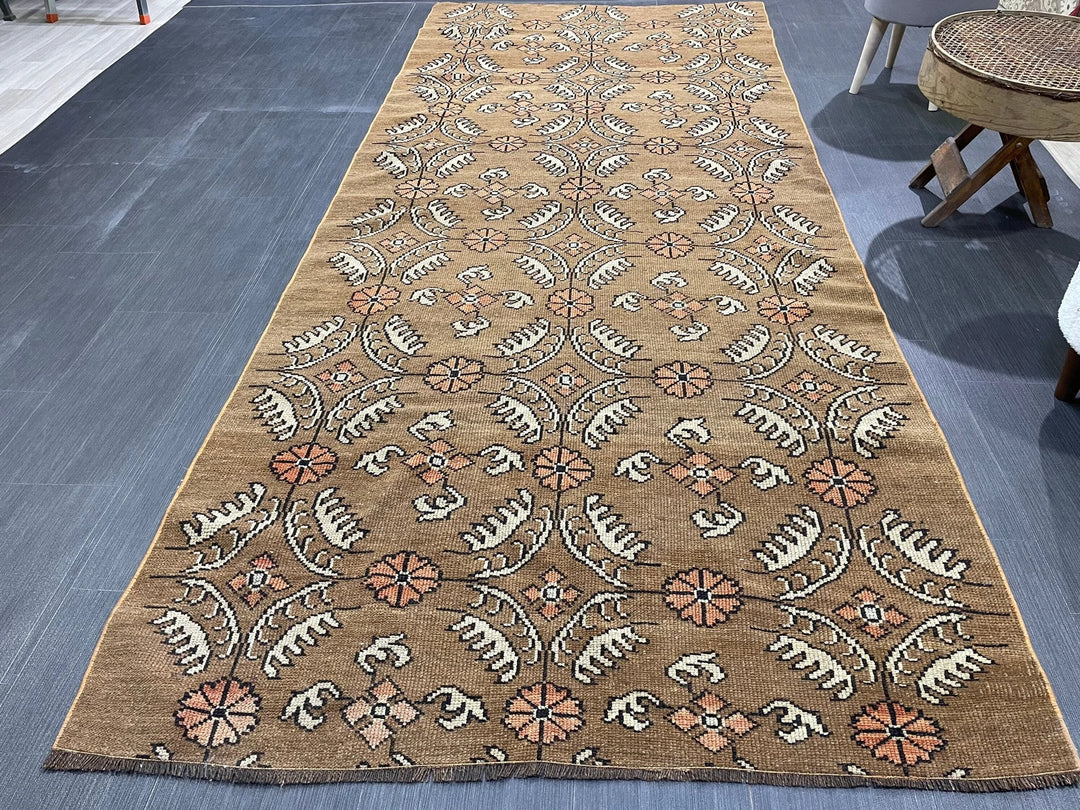 Green Turkish Runner Rug 4' 1" x 9' 11" Hand-Knotted | No. WR76652