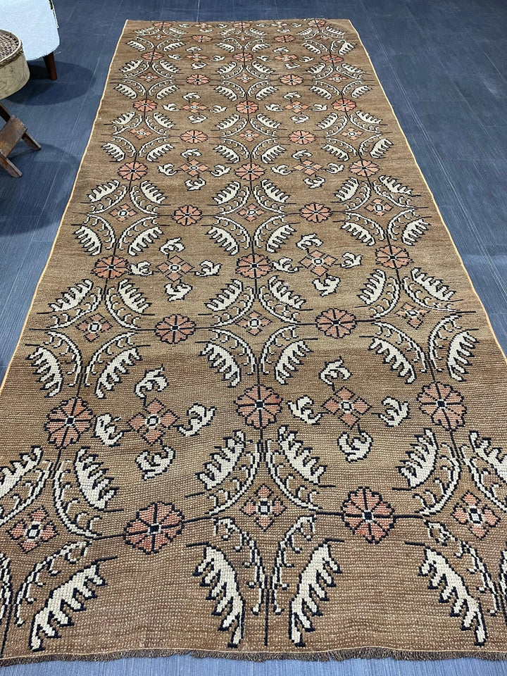 Green Turkish Runner Rug 4' 1" x 9' 11" Hand-Knotted | No. WR76652