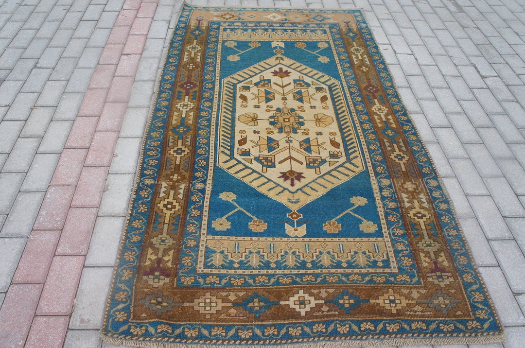 Blue Turkish Oushak Runner Rug 2'6" x 9'8" Hand-Knotted | No. WR76933
