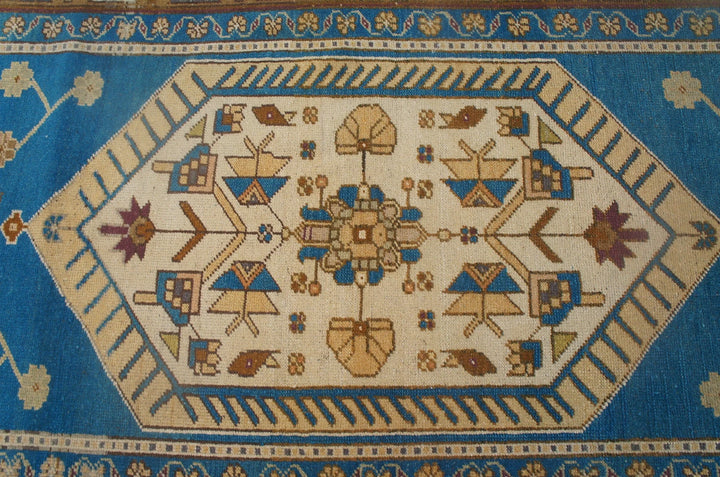 Blue Turkish Oushak Runner Rug 2'6" x 9'8" Hand-Knotted | No. WR76933